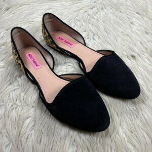 Betsy Johnson Cocoh Black and Leopard Print D'Orsay Flats